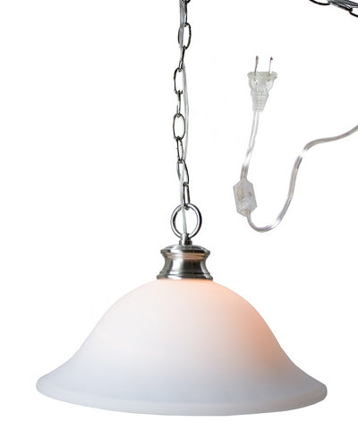 Plug In Swag Milky White Glass Pendant Light, Polished Nickel Finish