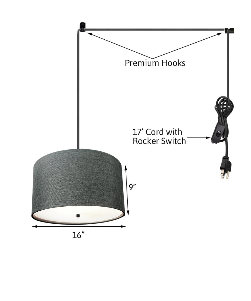 2 Light Swag Plug-In Pendant 18"w Granite Gray with Diffuser, Black Cord