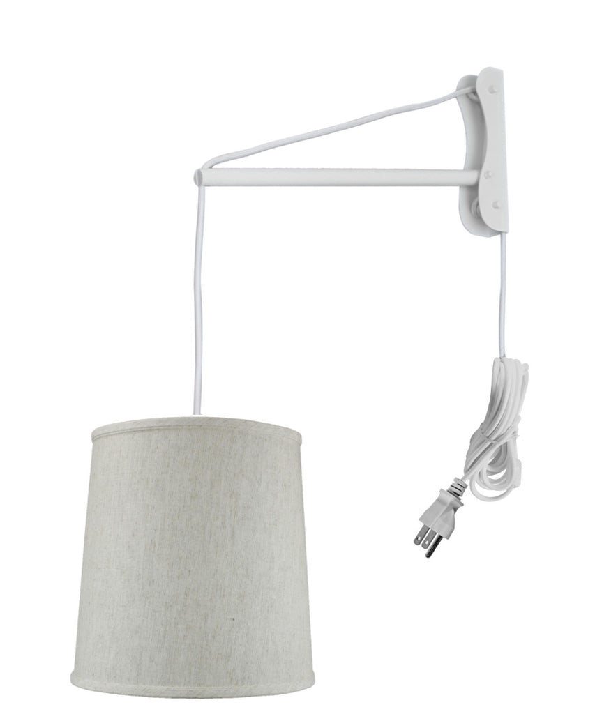 MAST Plug-In Wall Mount Pendant, 1 Light White Cord/Arm, Textured Oatmeal Linen Shade 10x12x12