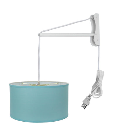 MAST Plug-In Wall Mount Pendant, 2 Light White Cord/Arm with Diffuser, Island Paridise Blue Shade 18x18x10