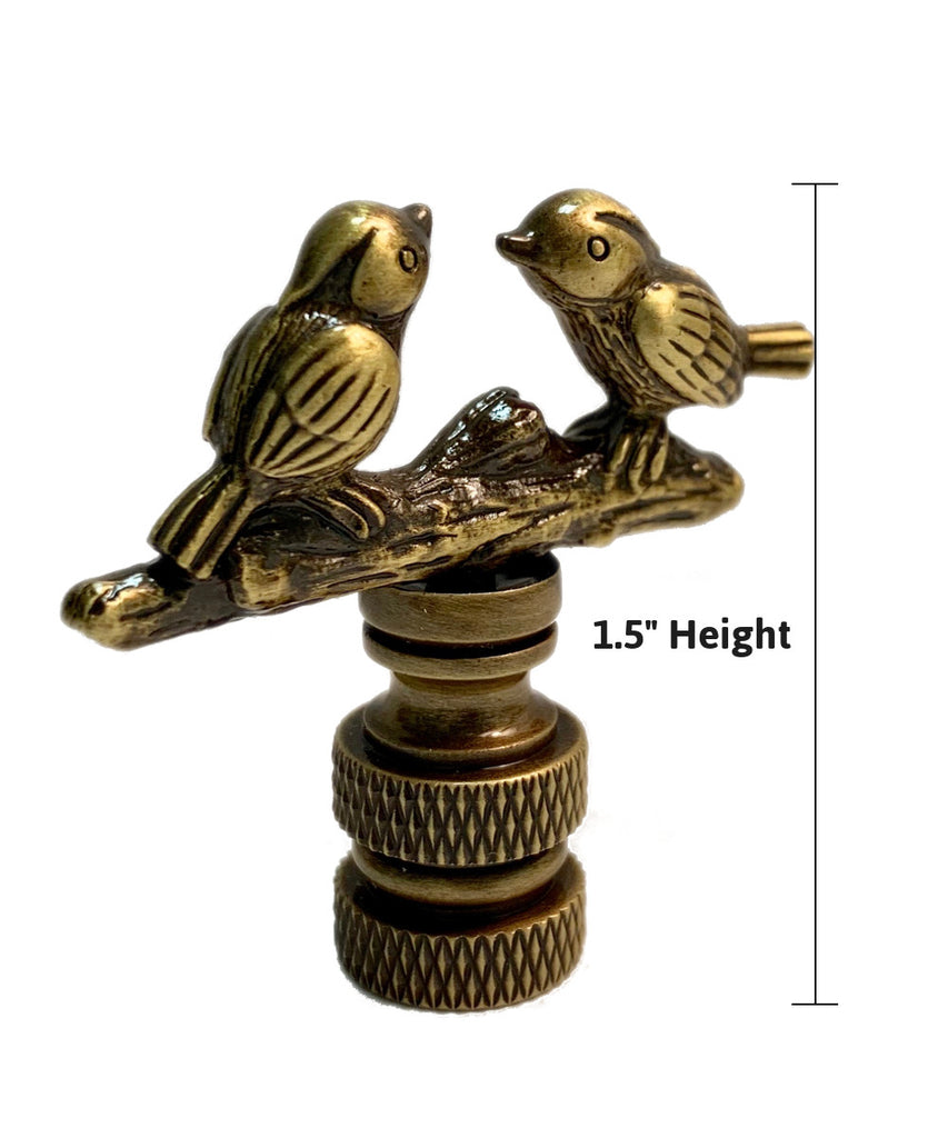 Songbirds Lamp Finial Antique Brass Metal 1.75"h