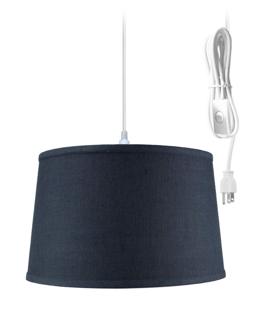 Shallow Drum 1 Light Swag Plug-In Pendant Hanging Lamp Textured Slate Blue