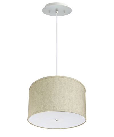 18" W 2 Light Pendant Textured Oatmeal Shade with Diffuser, White Cord