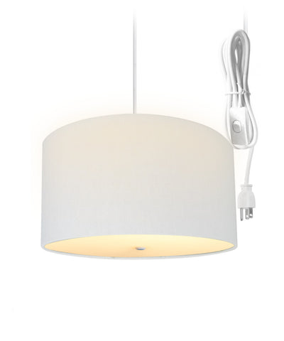 2 Light Swag Plug-In Pendant 16"w White Linen Drum with Diffuser, White Cord