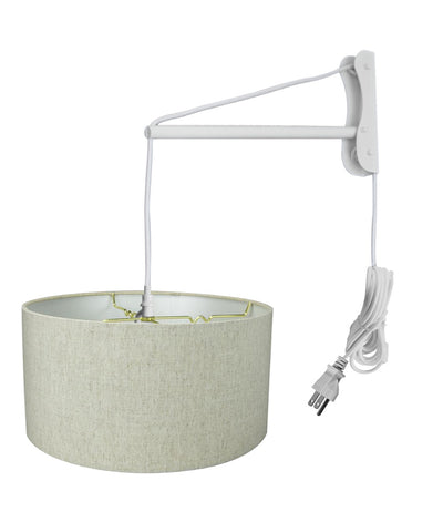 MAST Plug-In Wall Mount Pendant, 2 Light White Cord/Arm with Diffuser, Textured Oatmeal Shade 18x18x10