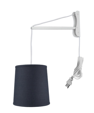 MAST Plug-In Wall Mount Pendant, 1 Light White Cord/Arm, Textured Slate Blue Linen Shade 10x12x12