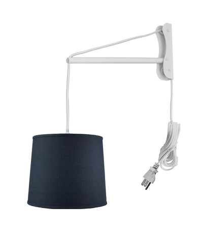 MAST Plug-In Wall Mount Pendant, 1 Light White Cord/Arm, Textured Slate Blue Shade 12x14x10