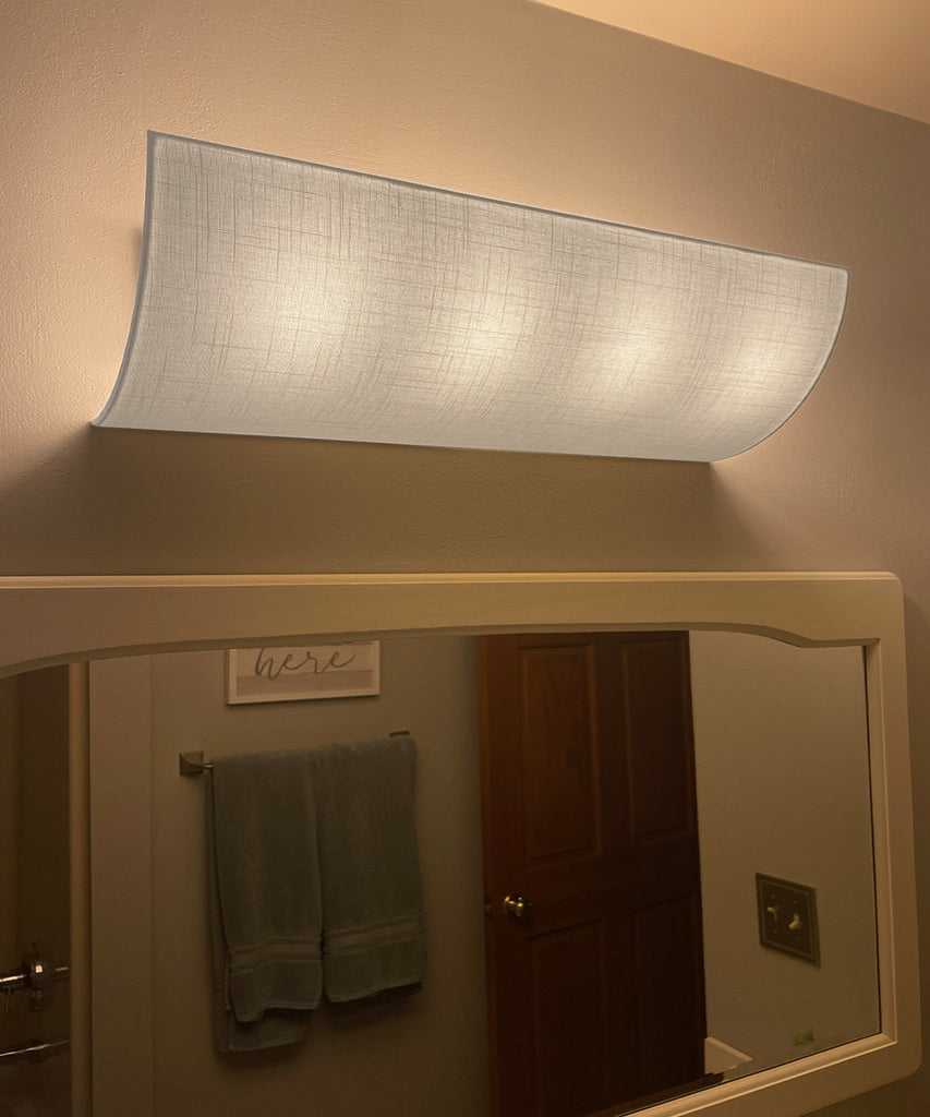 Moderne Vanity Light Cover Conversion Kit, 32"W White Textured Fabric Shade - DIY Upgrades Hollywood Lights (No Wiring)