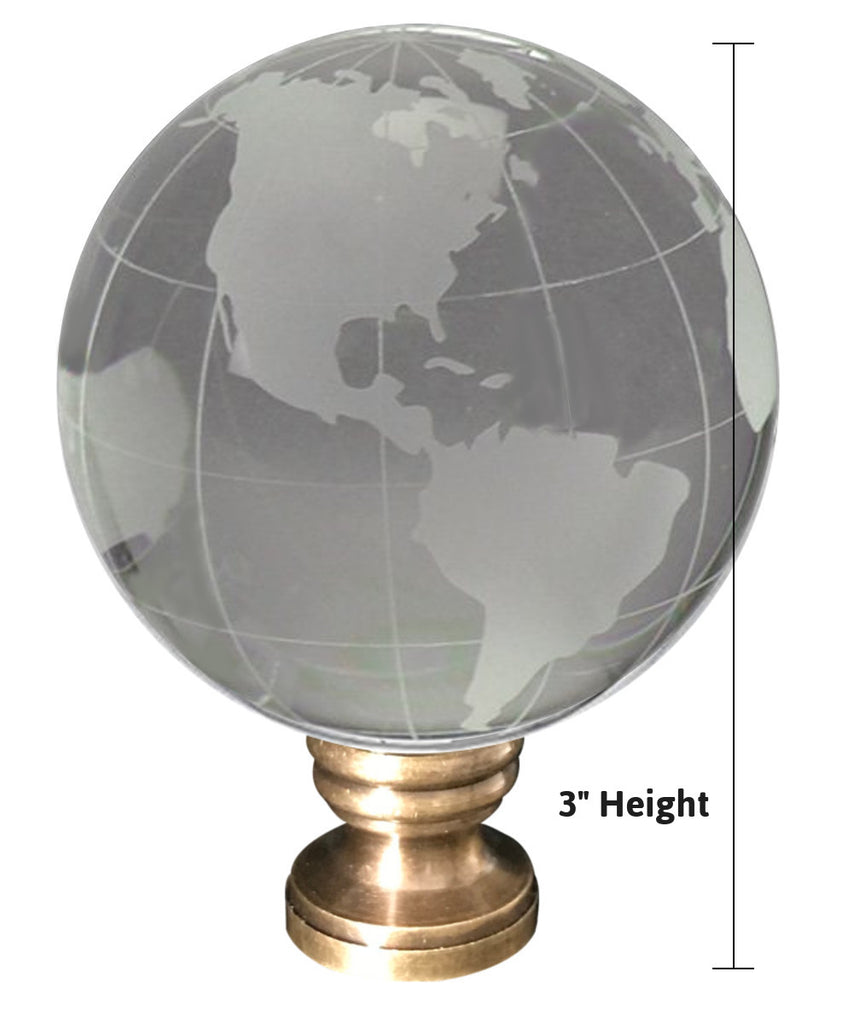 Frosted Crystal Clear Globe Earth Lamp Finial Antiqued Brass Base 3"h