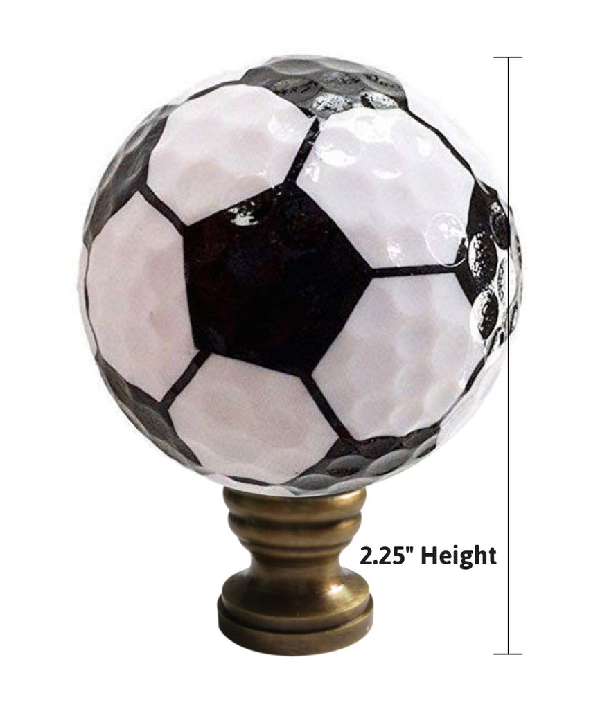 Soccer Ball Lamp Finial, Black and White Pentagon Pattern, 2.25"h