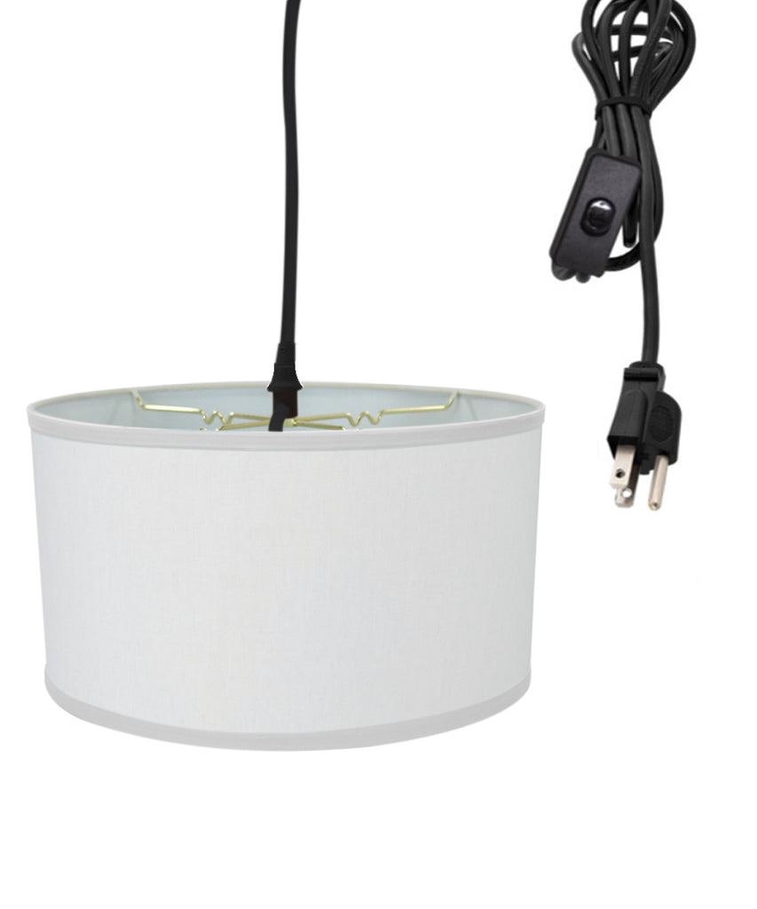 1 Light Swag Plug-In Pendant 18"w White Linen Shade, 17' Black Cord