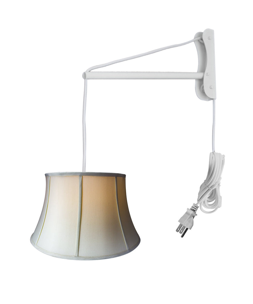 MAST Plug-In Wall Mount Pendant, 2 Light White Cord/Arm with Diffuser, Egg Shell Shade 13x19x11