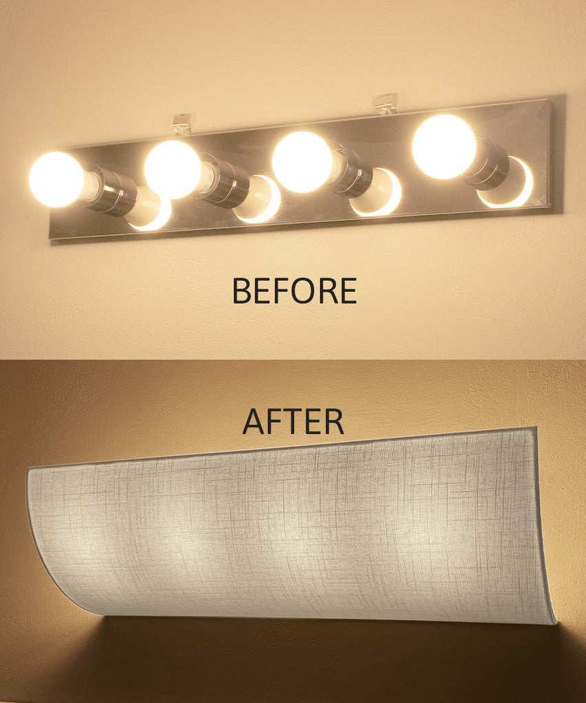Moderne Vanity Light Cover Refresh Kit, 26"W White Textured Fabric Shade - DIY Upgrades Hollywood Lights (No Wiring)