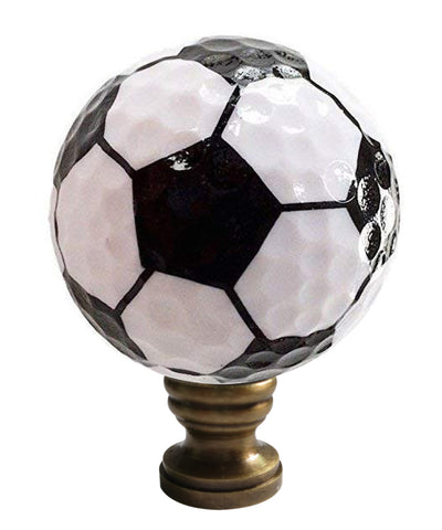 Soccer Ball Lamp Finial, Black and White Pentagon Pattern, 2.25"h