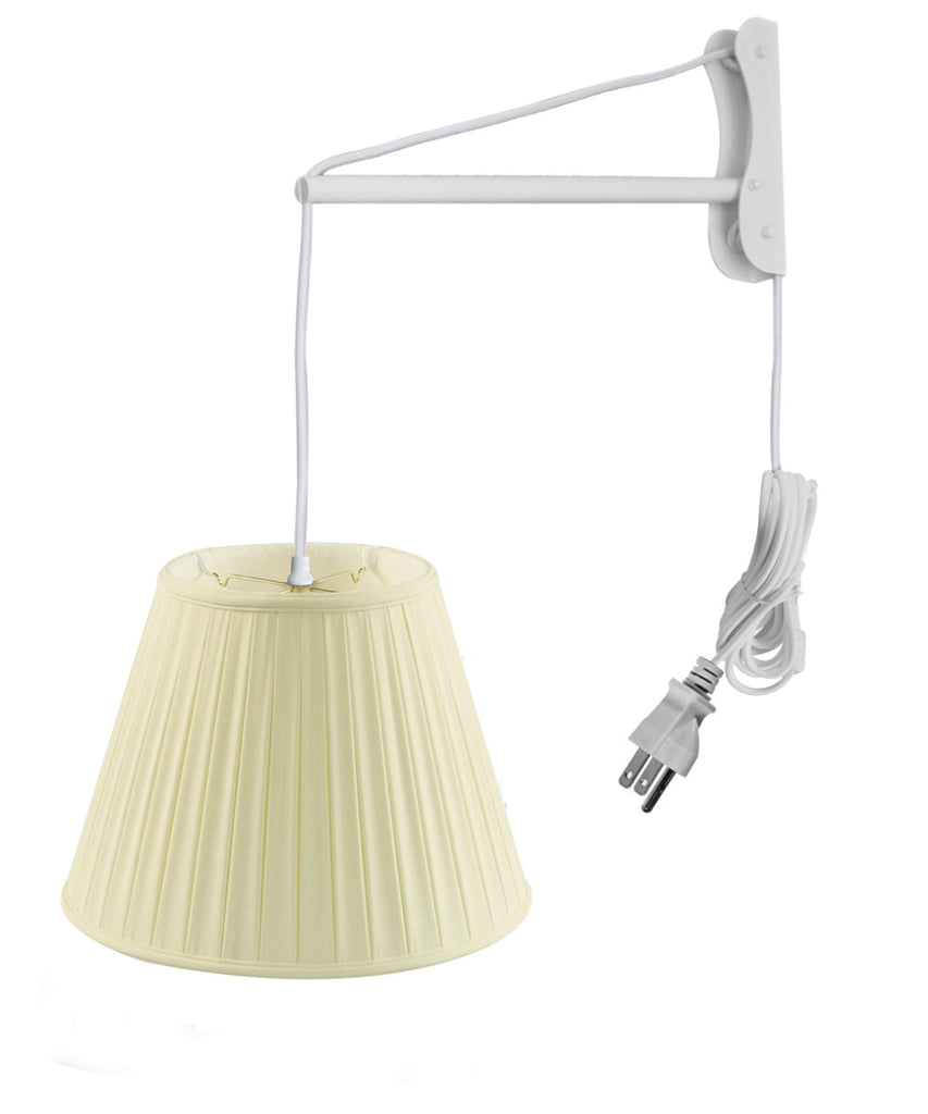 MAST Plug-In Wall Mount Pendant, 2 Light White Cord/Arm with Diffuser, Empire Box Pleat Egg Shell Shade 11x18x13