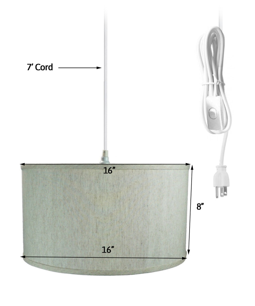 1 Light Swag Plug-In Pendant 16"w Textured Oatmeal Shade, 17' White Cord