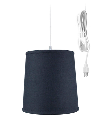 Textured Slate Blue Shantung 1 Light Swag Plug-In Pendant Hanging Lamp