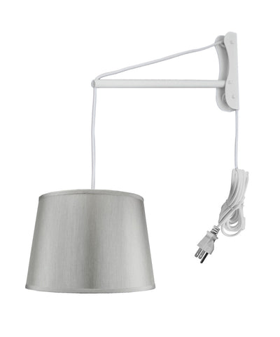 MAST Plug-In Wall Mount Pendant, 2 Light White Cord/Arm with Diffuser, Hard Back Silver Grey Shade 13x16x11
