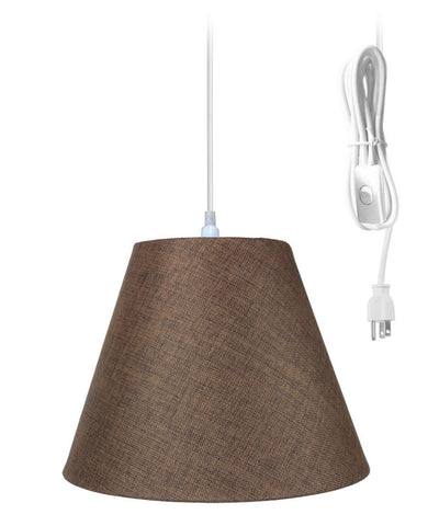 1-Light Plug In Swag Pendant Ceiling Light Chocolate Burlap Shade