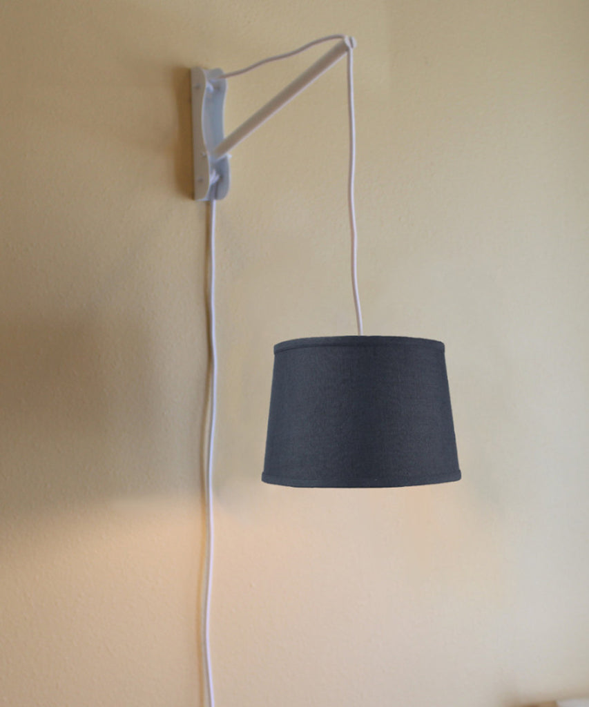 MAST Plug-In Wall Mount Pendant, 1 Light White Cord/Arm, Textured Slate Shallow Drum Shade 10x12x08