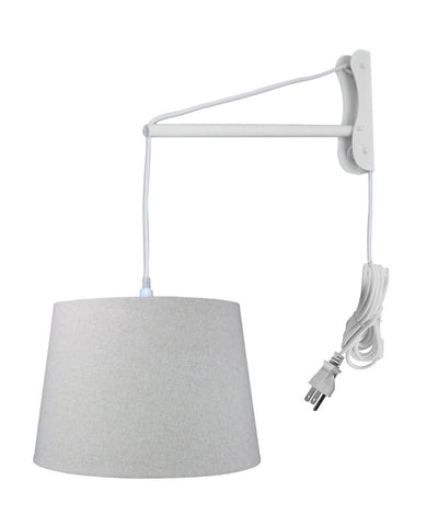 MAST Plug-In Wall Mount Pendant, 1 Light White Cord/Arm, Sand Linen Shade 13x16x11