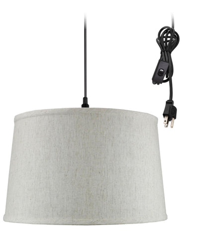 Shallow Drum 1 Light Swag Plug-In Pendant Hanging Lamp Textured Oatmeal