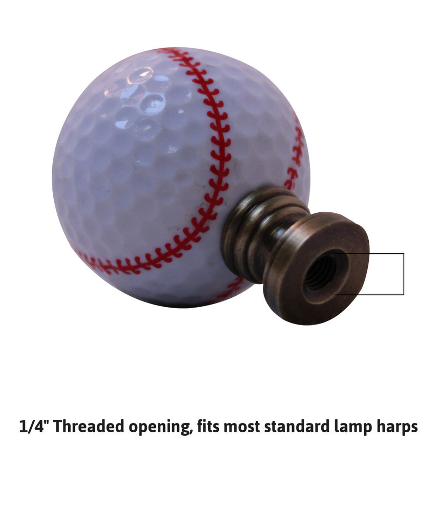 Baseball Lamp Finial, White with Red Stitching 2.25"h