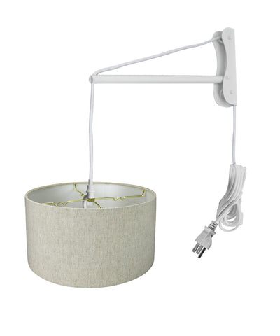 MAST Plug-In Wall Mount Pendant, 2 Light White Cord/Arm with Diffuser, Textured Oatmeal Shade 14x14x07