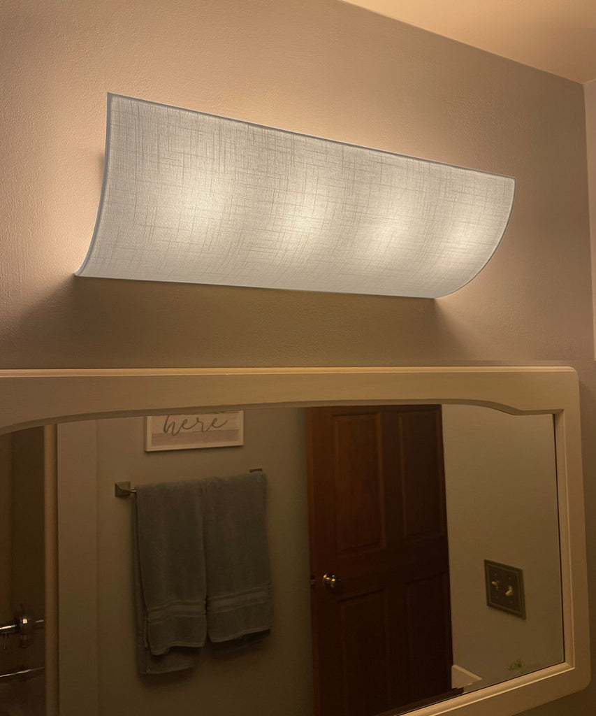 Moderne Vanity Light Cover Refresh Kit, 26"W White Textured Fabric Shade - DIY Upgrades Hollywood Lights (No Wiring)