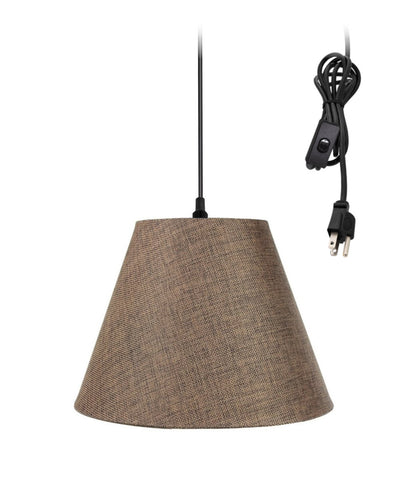 1-Light Plug In Swag Pendant Ceiling Light Chocolate Burlap Shade