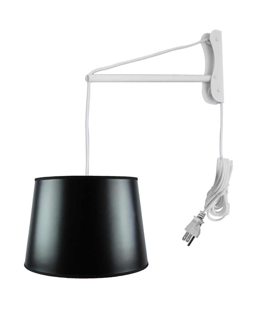 MAST Plug-In Wall Mount Pendant, 2 Light White Cord/Arm with Diffuser, Black Parchment Gold-Lined Shade 13x16x11
