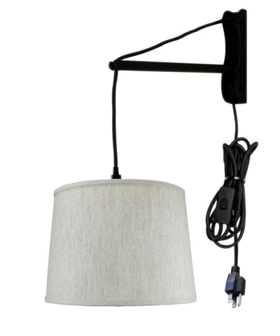 MAST Plug-In Wall Mount Pendant, 1 Light Black Cord/Arm, Textured Oatmeal Shade 12x14x10