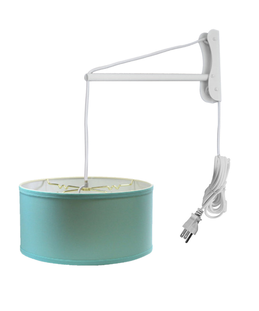 MAST Plug-In Wall Mount Pendant, 2 Light White Cord/Arm with Diffuser, Island Paridise Blue Shade 14x14x07