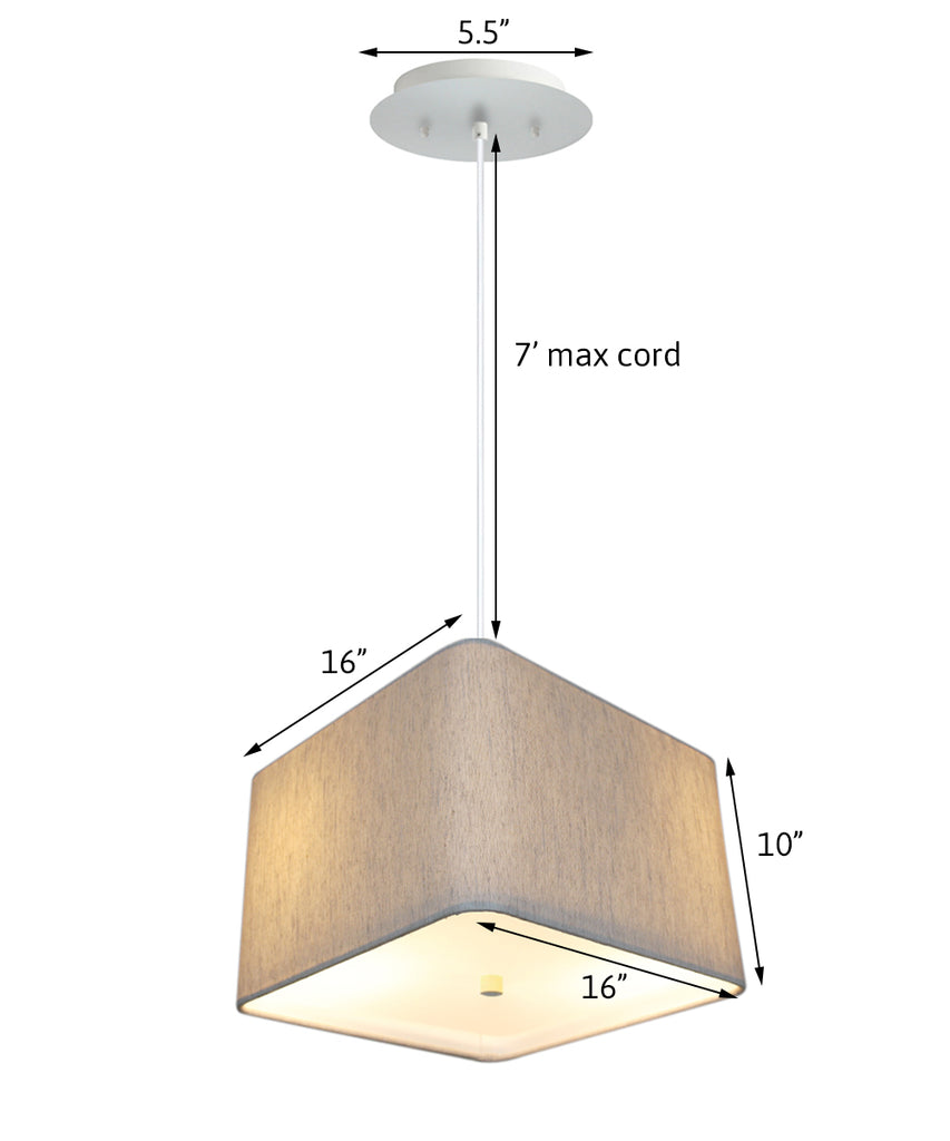 16" W 2 Light Pendant Rounded Corner Square Oatmeal Drum Shade with Diffuser, White Cord