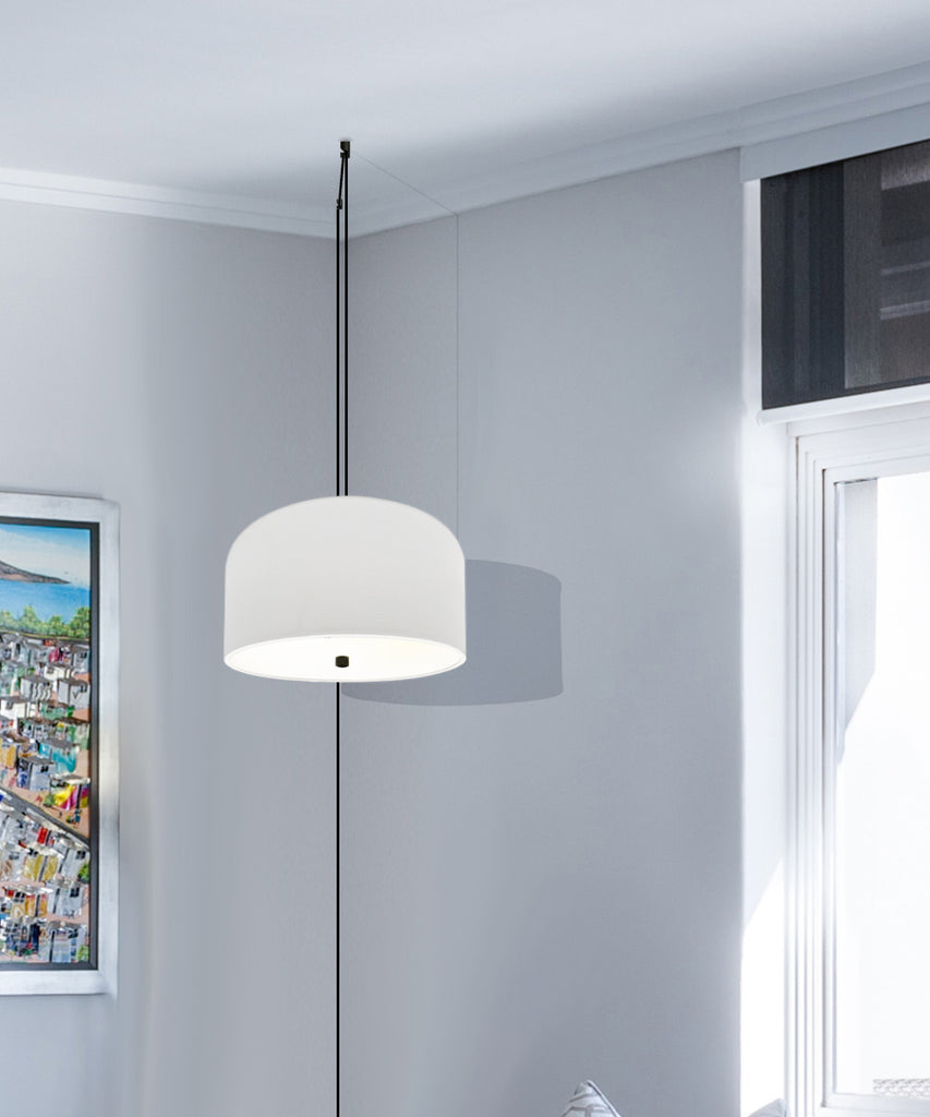 2 Light Swag Plug-In Pendant 14"w White Shade with Diffuser, Black Cord