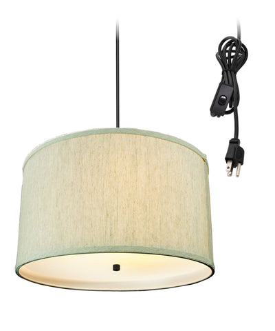 2 Light Swag Plug-In Pendant 16"w Textured Oatmeal with Diffuser, Black Cord