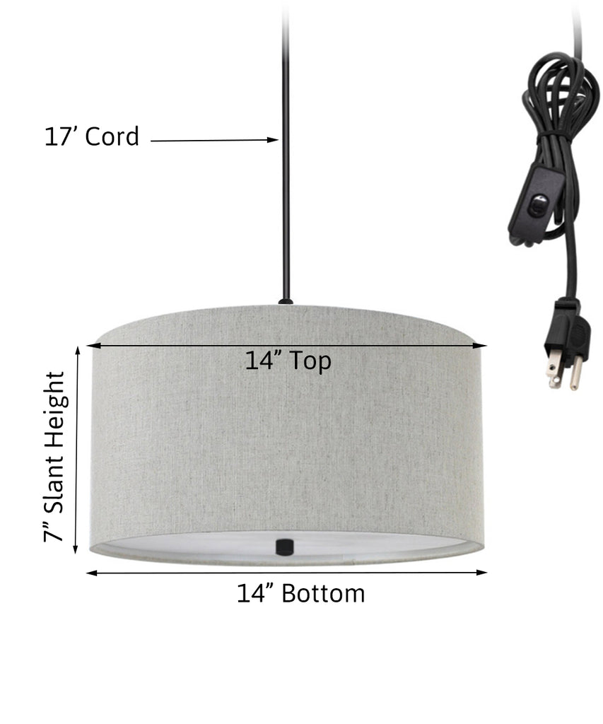 2 Light Swag Plug-In Pendant 14"w Textured Oatmeal with Diffuser, Black Cord