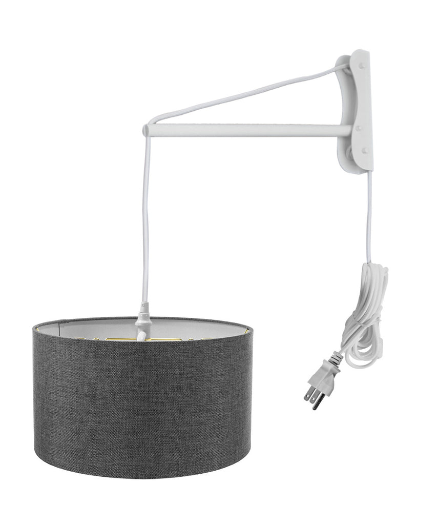 MAST Plug-In Wall Mount Pendant, 2 Light White Cord/Arm with Diffuser, Granite Gray Shade 16x16x08