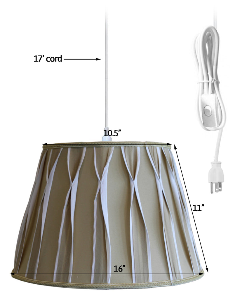 1-Light Plug In Swag Pendant Lamp Biege/Off-White Shade
