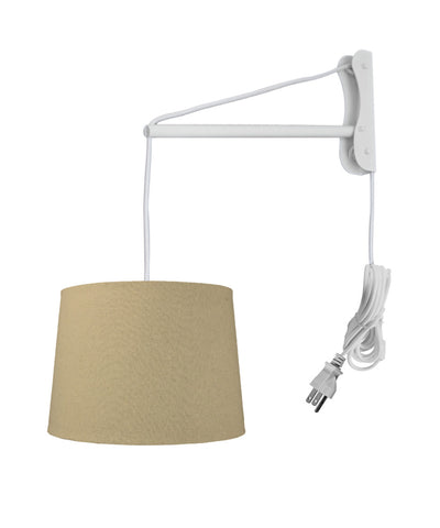 MAST Plug-In Wall Mount Pendant, 1 Light White Cord/Arm, Sand Linen Shade 12x14x10