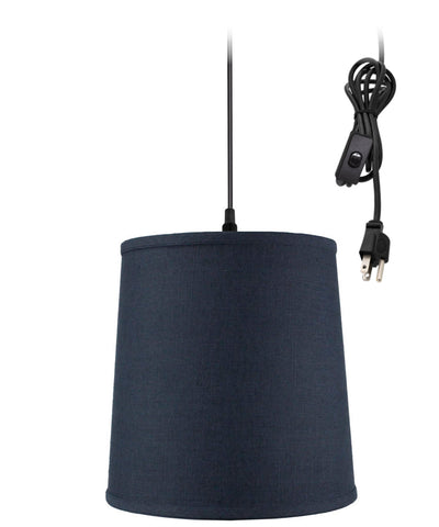 Textured Slate Blue Shantung 1 Light Swag Plug-In Pendant Hanging Lamp