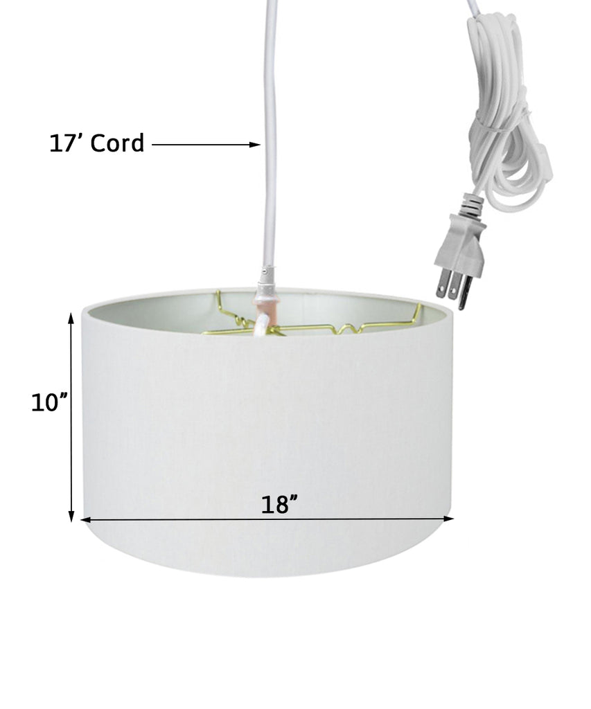 1 Light Swag Plug-In Pendant 18"w White Linen Shade, 17' White Cord
