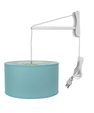 MAST Plug-In Wall Mount Pendant, 1 Light White Cord/Arm, Island Paridise Blue Shade 18x18x10