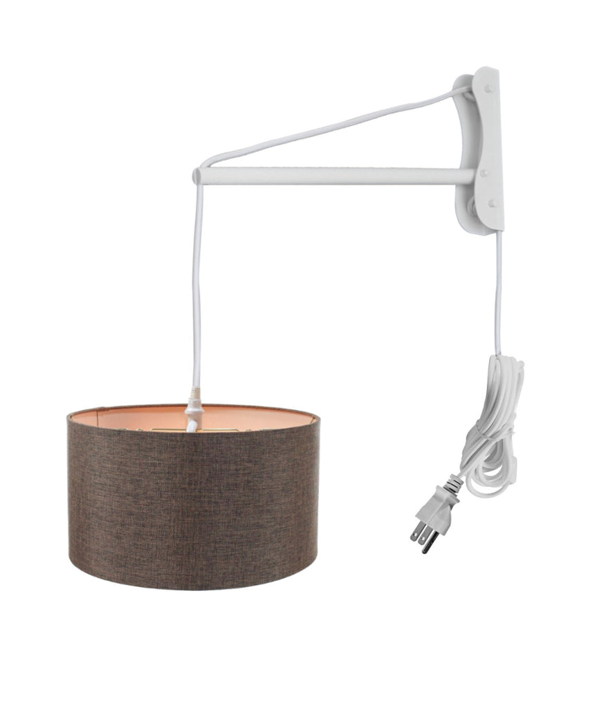 MAST Plug-In Wall Mount Pendant, 2 Light White Cord/Arm with Diffuser, Chocolate Burlap Shade 14x14x07