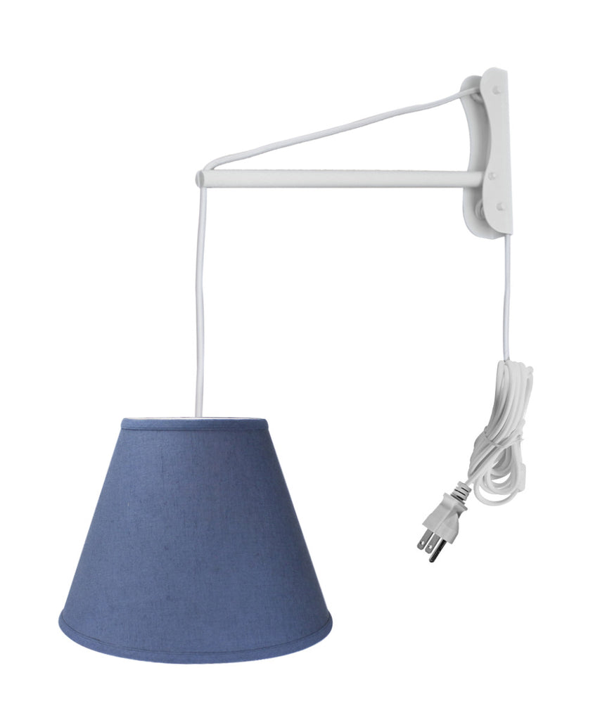 MAST Plug-In Wall Mount Pendant, 1 Light White Cord/Arm, Textured Slate Blue Shade 09x16x12