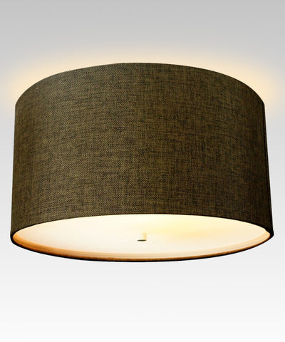 18" Moderne Flush Mount Converter Kit Chocolate Burlap Shallow Drum Lampshade 18"x18"x10"